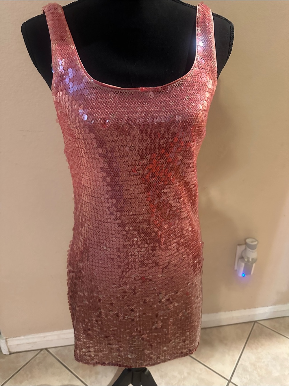 Rose Pink Sequin Mini Dress — Women's Sleeveless Party Dress - Picture 5 of 5
